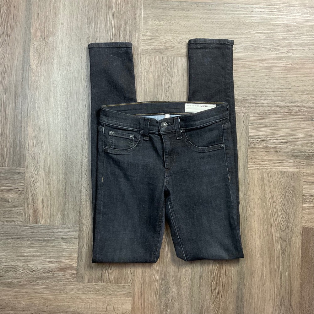 Rag & Bone JEAN Skinny Mid Rise Slim Fit Denim Jeans Womens 25 Black Dark Wash